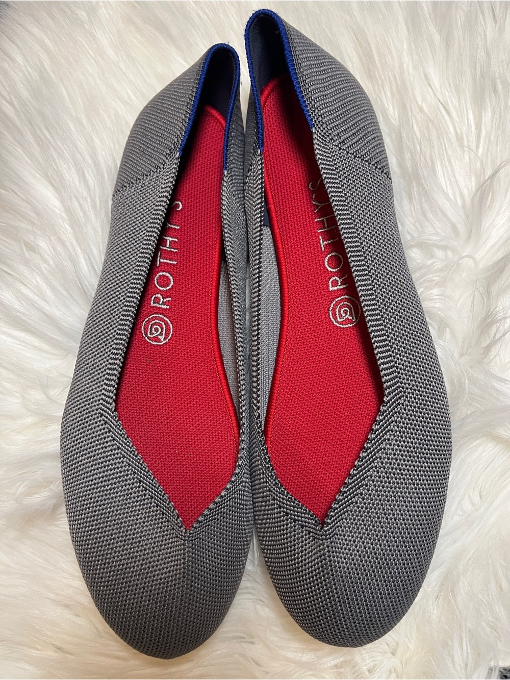 Rothy's Grey Knit Ballet Flats with Red Insole